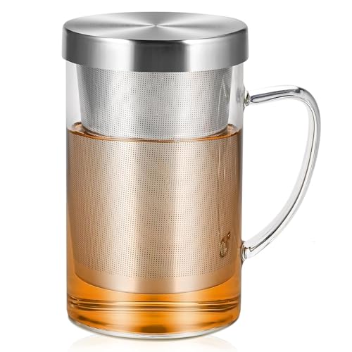 Cieex 450ml Teeglas mit Silberne Edelstahl Sieb und Deckel, Große Teeglas Teegläser aus Borosilikat Teebecher + 20 Teefilterbeutel Cieex 450ml Teeglas mit Silberne Edelstahl Sieb und Deckel, Große Teeglas Teegläser aus Borosilikat Teebecher + 20 Teefilterbeutel