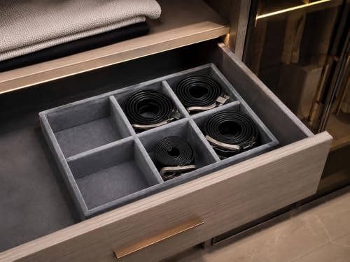 Image of 6 Slot Belt Organizer Tray for Men, Grey | Stackable tray keeps formal, casual and leather belts arranged neatly in wardrobe, closet, drawer, dresser or dressing table