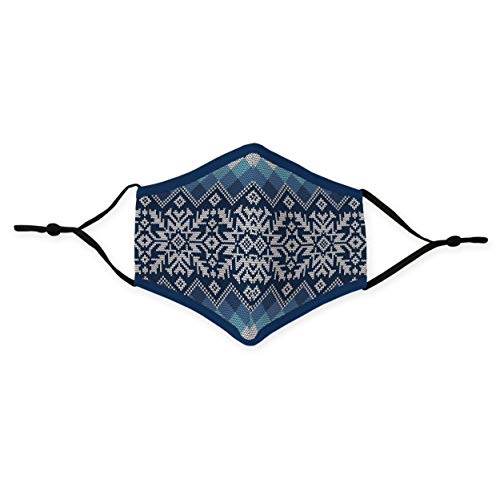Weddingstar 3-Ply Adult Winter Washable Cloth Face Mask Reusable and Adjustable with Filter Pocket - Nordic Snowflakes - Image 3