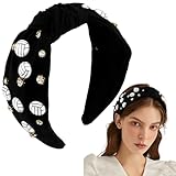 Hapdoo Black Volleyball Rhinestone Jeweled Knotted Headband Wide Game Day Sports Hair Accessories Gift for Volleyball Fans