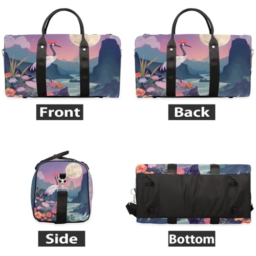 Travel Duffel Bag, Japan White Crane Sports Tote Gym Bag Foldable Western Aztec Weekender Bag Carry on Luggage Handle Bag Overnight Shoulder Bag for Women Men,A-0762