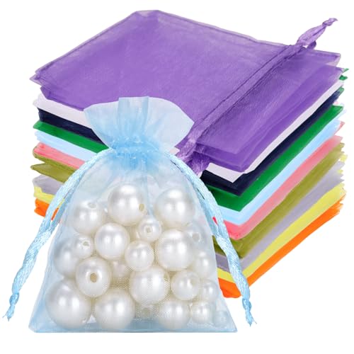 Image of joycraft 50Pcs Organza Gift Bags - 2.7x3.5 In Drawstring Mesh Jewelry Pouches, 10 Colors Organza Party Favor Bags for Birthday, Baby Shower, Wedding, Graduation