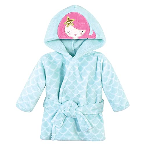 Image of Hudson Baby Unisex Baby Plush Animal Face Bathrobe, Mermaid, 0-9 Months