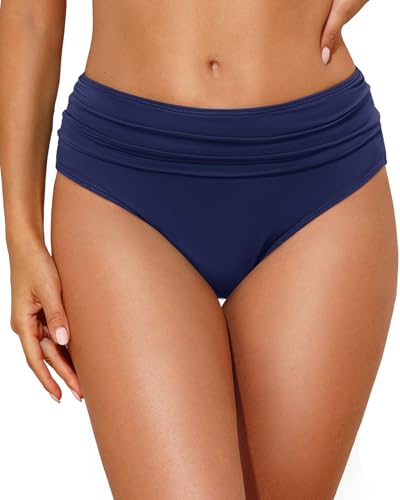 Image of Tempt Me Women Mid Rise Bikini Bottoms Full Coverage Swimsuit Ruched Scrunch Swim Bottom