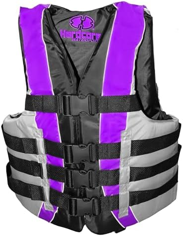High-Performance Hardcore Adult Life Vest | USCG Approved Safety Flotation Device for Water Sports, Boating, and Outdoor Adventures | Fully Enclosed and Designed for Max Visibility Purple Adult 4X/6X