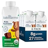 KATE FARMS Organic Kids Nutrition Chocolate Shake, 8g Protein, 27 Vitamins and Minerals, Meal Replacement, Gluten Free, Non-GMO, 8.45 oz (6 Pack)