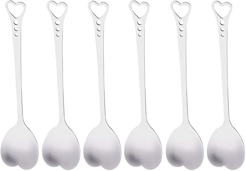 Cuchara de café de corazón 6 cucharas de sopa de acero inoxidable en forma de corazón, cucharas mezcladoras para té, helado, cóctel, aperitivo
