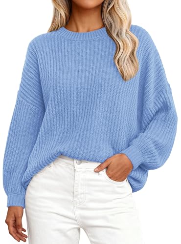 Image of PRETTYGARDEN Fall Sweaters for Women 2025 Fashion Long Sleeve Casual Ribbed Knit Winter Clothes Pullover Jumper Tops (Sky Blue,Medium)