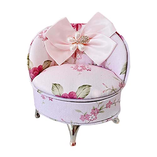 East Utopia Rose Floral Bijoux Boîte De Rangement Organisateur Bowknot Princesse Chaise Meubles Forme Mini Porte-Bijoux