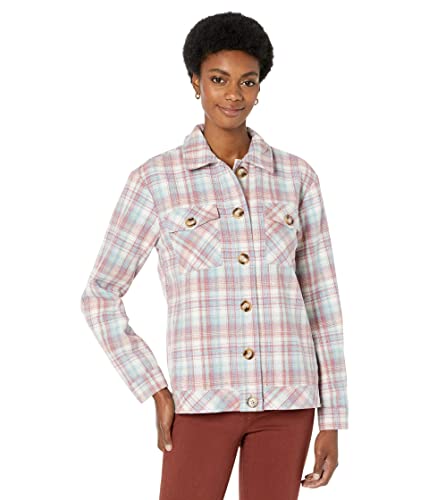 KUT from the Kloth Magnolia Plaid Shirt Jacket Dusty Rose/Blue MD