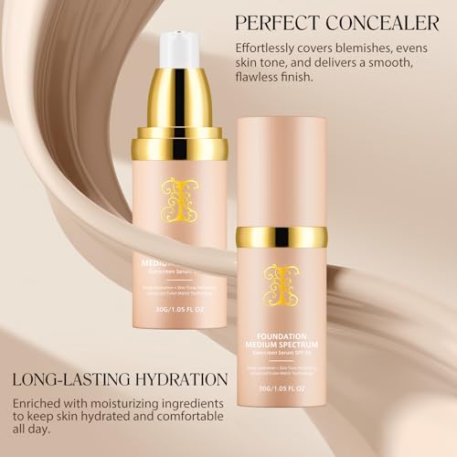 Shuangjia Colour Changing Foundation - 4 in 1 Light Spectrum with SPF 50+, Hydrating Liquid Foundation, Concealers Waterproof & Longwearing, Medium Spectrum for Gym, Sport, Dancing