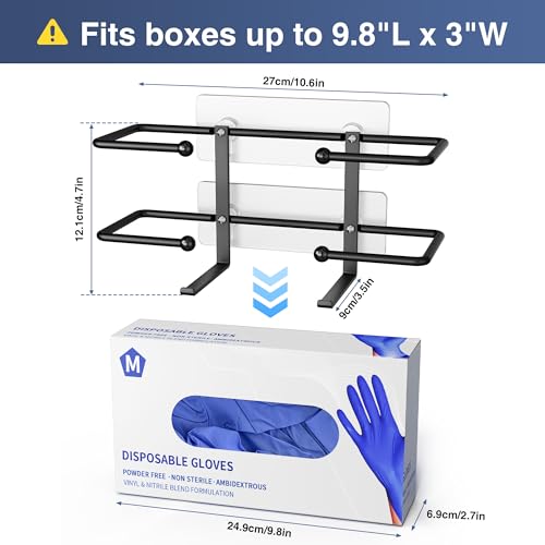 glove box holder adhesive wall-mounted metal dispenser tool-free organizer for rubber latex gloves facial tissue and storage black