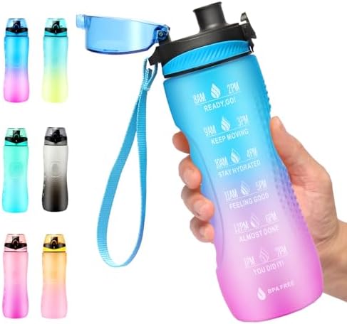 Binudum Trinkflasche Motivations Wasserflasche mit Zeitmarkierung, Sport Tritan BPA freie auslaufsichere Wasserflasche für Jugendliche, Erwachsene, Fitnessstudio (Blau Violett, 25o