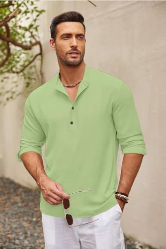 Image of Bellstone Men's Cotton Blend Solid Regular Fit Full Sleeve Short Kurta | Men's Trendy Short Kurta | Ethnic Stylish Casual Lightweight Summer Kurta for Daily and Occasion Use