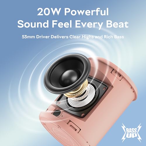 Image of Portable Bluetooth Speaker, IPX7 Waterproof Wireless Speaker with 20W Loud Stereo Sound, 15H Playtime & Beat-Synced RGB Light, Small Outdoor Speaker for Shower, Pool, Beach,Hiking,Gifts(Pink)