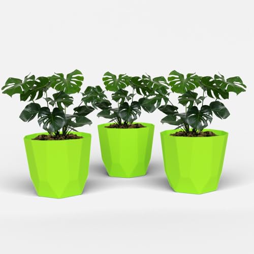 Image of YUCCABE ITALIA SHERA Hexa Plastic Planter Pot for Plants | Decorative Flower Pot | UV Protected Lightweight Indoor Outdoor Gamla for Home Decor, Balcony, Garden & Living Room