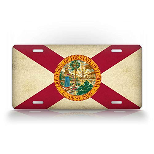 SignsAndTagsOnline Americana Florida Flag License Plate Antique Retro Textured FL