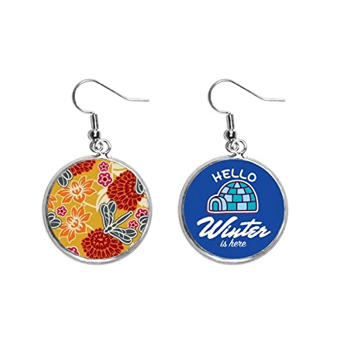 Pendientes de gota estilo japonés con flores de China y cristal de hielo
