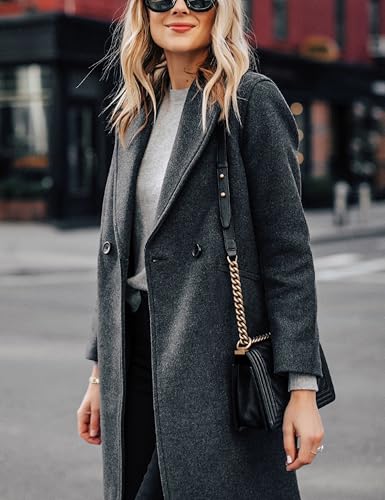 Hooever Women's Winter Wool Coat Casual Notch Lapel Single-Breasted Peacoat(DarkGrey-M) - Thumbnail 4