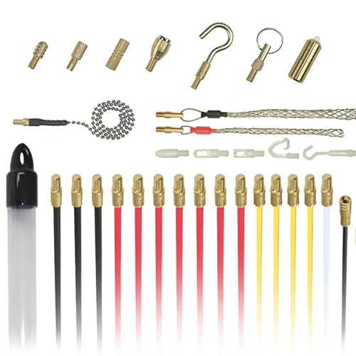 Super Pro 16M Cable Access Rod and 17pc Attachments Accessories Kit Set - 16 x 1m Rods Electric Wire Puller Cable Installation Access Fishing Tool Electrical Fish Tape Electricians Tools