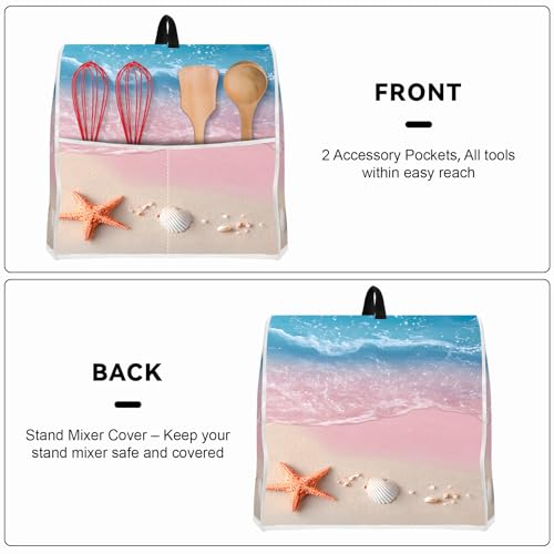 Image of Kitchen Dust Cover Compatible with 4.5 5 6 8 quart Stand Mixer, Kitchen Appliance Protective Covers with Top Handle and Pocket (Pink Coastal Shells, For All 6-8 qt Mixer)