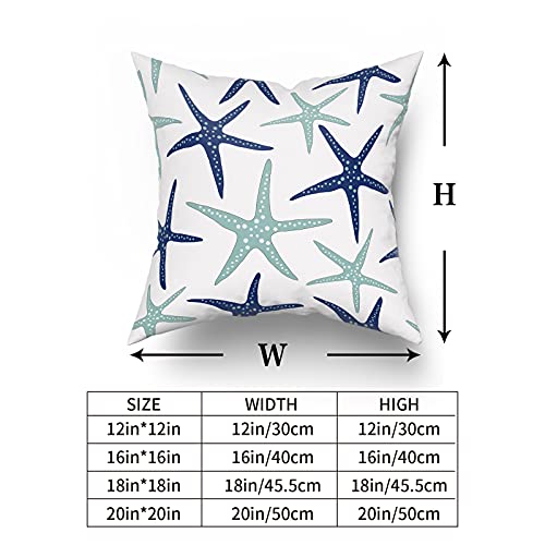 Starfish Pillow Covers 18X18 Inch Summer Beach Themed Blue Coastal Pillows Nautical Decor for Home Bedroom Living Room Cotton Pillowscase Square Cushion Cover, Set of 2 - Image 6