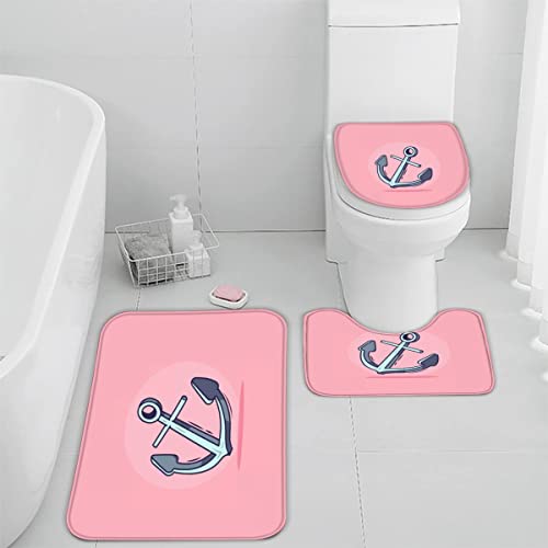 AOLIGL Badematte Pink,Anker Badematten Set rutschfest Waschbar Badgarnitur 3teilig - WC Deckelbezug U-förmigen Contour Badezimmerteppich Matte Flauschige Mikrofaser – Bild 5