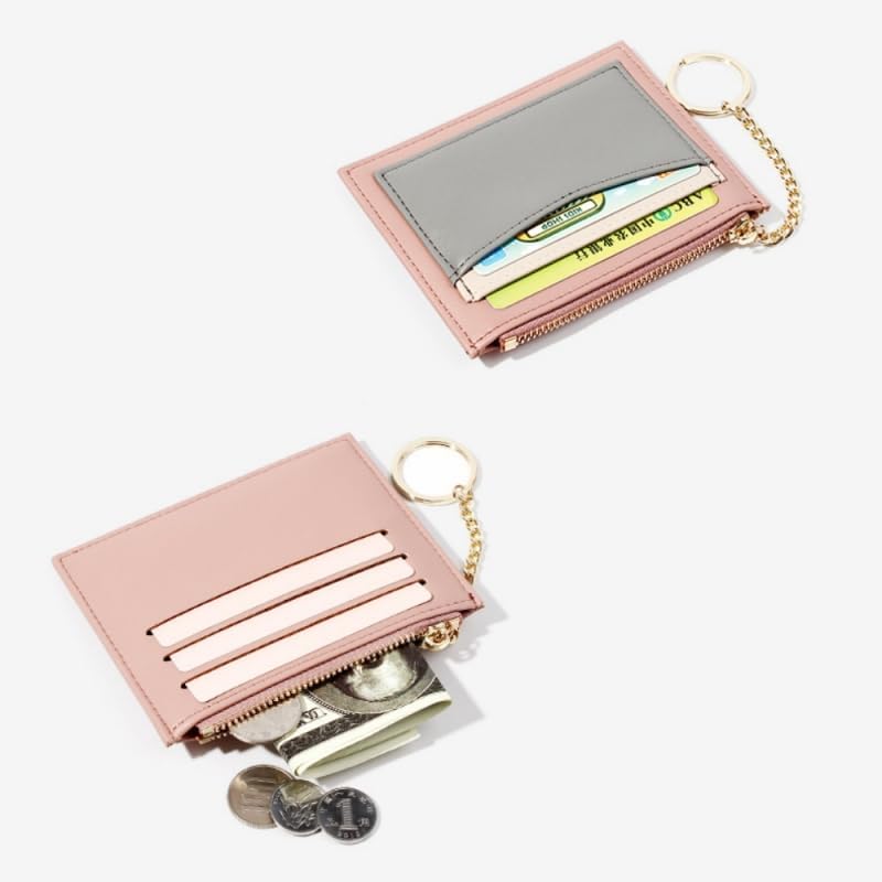 Miniatura 5 de Cartera pequeña con llavero para mujer, tarjetero minimalista con monedero, bonita cartera delgada para mujeres y hombres, Marrón