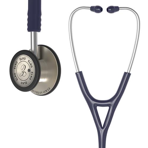Image of ELKO EL-240 ASTRA III Ti Titanium dual head acoustic stethoscope | Adult & Pediatric Stethoscope with Double-sided Natural Titanium Chestpiece | Two-Way PVC Tubing | Doctors & Medical Students (Blue)