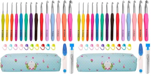 Image of Yarniss Crochet Hooks,14 Size Crochet Set 2mm(B)-10mm(N), Ergonomic Crochet Hooks Set with Case for Beginner,Long Crochet Needles (Pack of 2)