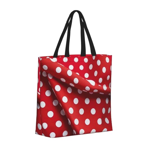 Red White Polka Dot Print Women's Portable Tote Bag - Large Shopper for Beach,Travel,Gym | Summer Handbag2