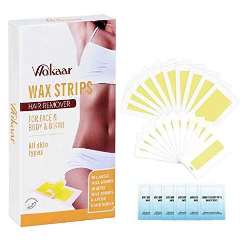 Wax Strips Hair Removal for Face Body Underarm Bikini Leg,50 Count Strips & 6 Finished Wipes,Chamomile Scent