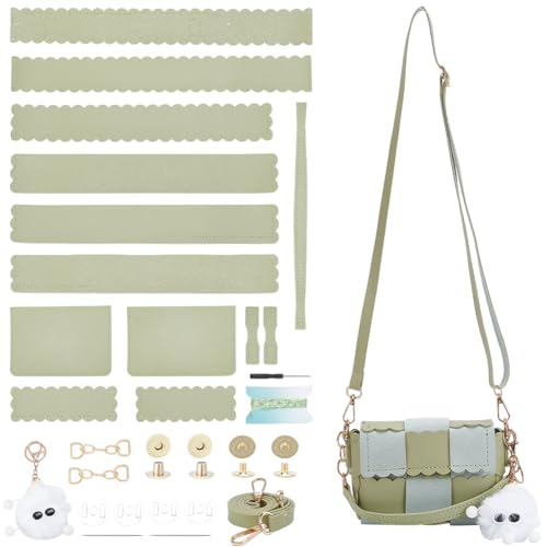 WADORN DIY PU Leather Purse Making Kit, Crossbody Shoulder Bag Making Set, Green, Light Green, 16x12cm