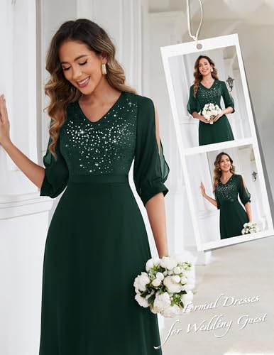 Image of Wedtrend Women's Sequin Dresses Sparkly Glitter Dress Split Sleeves Formal Dresses Maxi Evening Dress