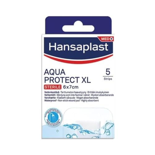 Hansaplast Aqua Protect XL Waterproof Plasters Sterile Protection for Larger Wounds Breathable Material with Extra Strong Adhesive Non-stick Wound Pad 5 Strips