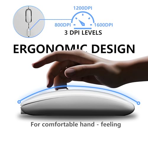 Image of Rechargeable Wireless Mouse, 2.4G Slim Mute Silent Click Noiseless Optical Mouse with USB Receiver Compatible with Notebook, PC, Laptop, Computer, MacBook (White)