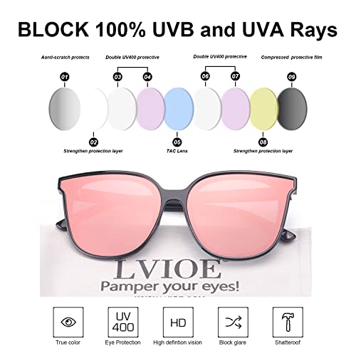 LVIOE Polarised Sunglasses Women Cat-eyes, Big Frame Oversized Ladies Sunglasses with UV 400 Protection