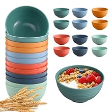 HEYCOME 12 Pcs Unbreakable Cereal Bowls Set, 26 Oz Wheat Straw Bowls Set, Microwave & Dishwasher Safe Rice Bowls for Kitchen, Reusable Plastic Bowls for Soup, Salad and Snack, BPA Free, Multicolor