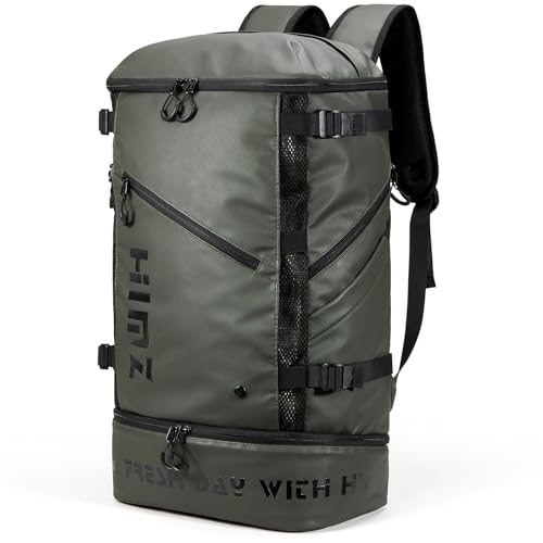 HIMZ WARRIOR Camping Backpack with Lunch Compartment, Water Resistant Mens Backpack Insulated for Work, 17 inch Laptop Bag, Carry On Backpacks for Airplane Beach Travel, Green by HIMZ WARRIOR - Used condition - US$38.84