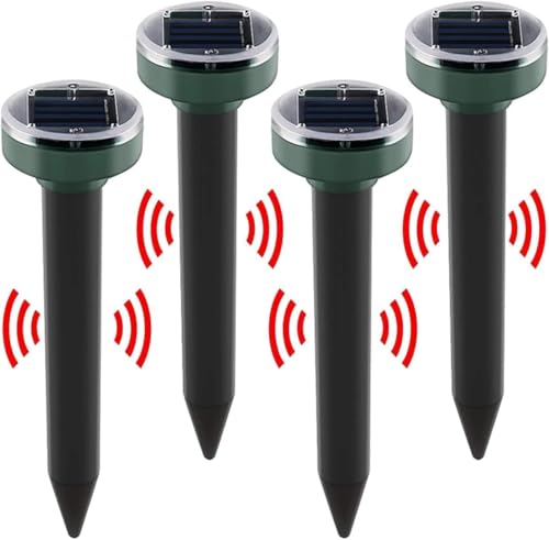ALLOMN Ultrasonic Solar Mole Repellent, 4PCS Ultrasonic Solar Power Mole Stopper Waterproof Pet Animal Deterants for Outdoor Garden Lawn Yard Get Rid of Gophers Mouse Mole Rat Vole Rodent Snake