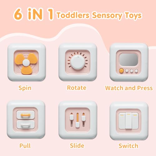 Image of Montessori Toys for 1 Year Old, Baby Busy Board for Toddler 1-3, Activity Cube Travel Airplane Toys, Stocking Stuffers for Babies 6-12 Months, Christmas Birthday Gifts for 1 Year Old Boys Girls, Pink