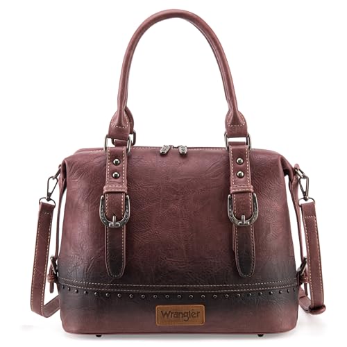 Montana West Wrangler Doctor Bag Top Handle Purse Hobo Shoulder Satchel Handbags Crossbody Bag with Crazy Horse Grain Leather for Women WG48-S5110ABDY, Jet Wine Dark Red, One size