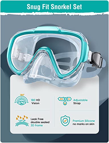 Seovediary Snorkel Set Adults Snorkeling Gear Anti-Fog Panoramic View Swim Mask Dry Top Snorkel Kit with Carry Bag for Snorkeling Scuba Diving Swimming Travel