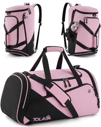 Tolaccea SporttascheDamen und Herren47L Schuhfach&Nassfach RucksackDuffel Trainingstasche für Fitness Gym Schwimmen Reisen(Schwarz-Rosa)