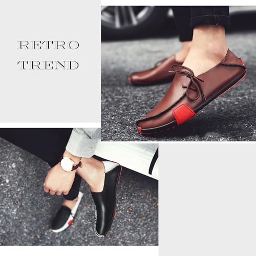 Men's Leather Lace-Up Flat Penny Loafers Classic Round Toe Soft Sole Non-Slip Slip-On Driving Shoes Outdoor Walking Office Moccasin Boat Shoes 5