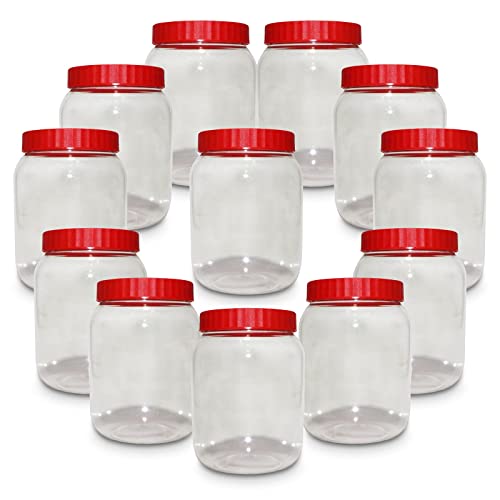 6 x 1000ml Round clear Plastic Storage Jar with screw top lids, airtight BPA free food storage containers for kitchen, Hardware Storage, canisters