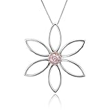 Amazon Collection 14k White and Rose Gold Pink Diamond Flower Pendant (.07 Ct)