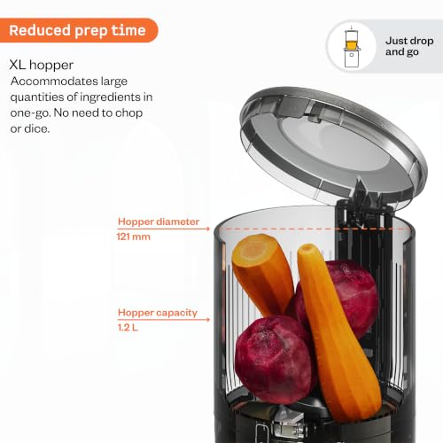 Image of Atomberg Althea Cold Press Juicer For Home | High Nutrition | 40RPM | Easy To Use & Clean | Auto Reverse | XL Hopper | Safety Features | Ideal for Fruit, Veggie Juices, Coconut Milk | Sunset Orange