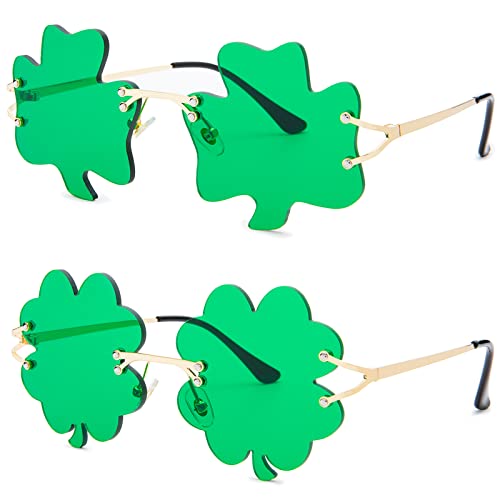 Hycredi St. Patrick’s Day Irish Shamrock Sunglasses Green Four Leaf Clover Leprechaun Costume Glasses2