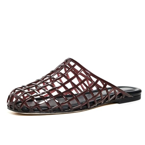 Jelly Shoes for Women Jelly Mesh Flat Sandals Closed Toe Round Toe Slides Flats Slip on Summer Slippers Mules